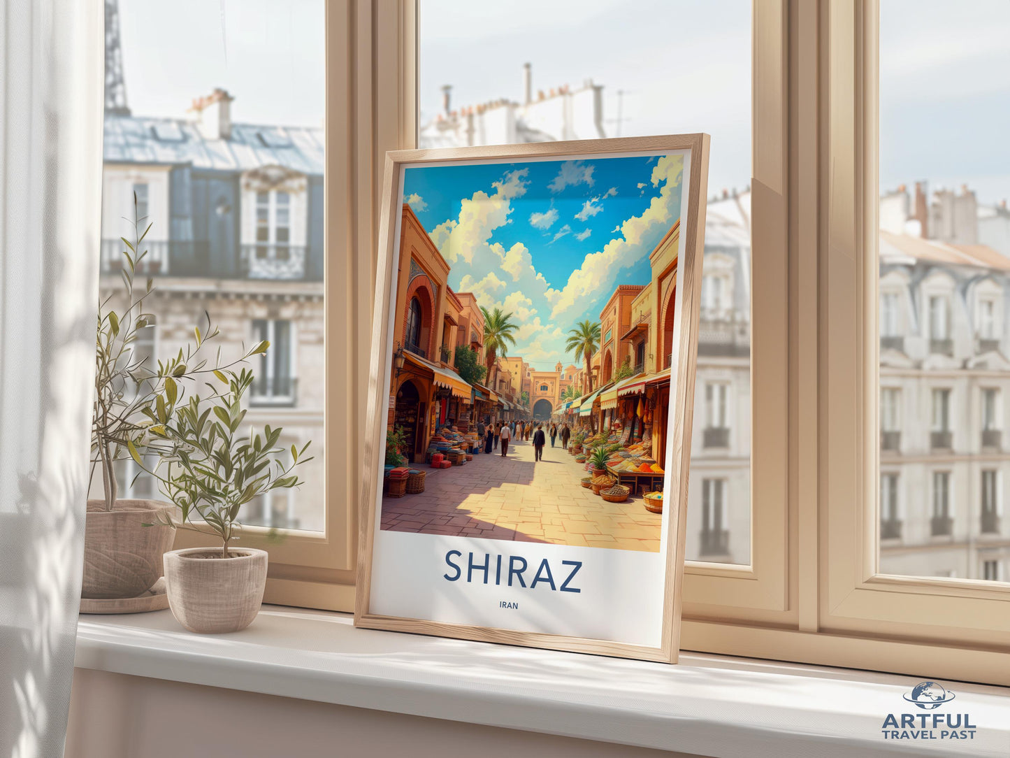 Shiraz Travel Poster, Iran Cityscape Art Print, Vibrant Wall Decor, Persian Market Street Scene, Vintage Style Travel Art
