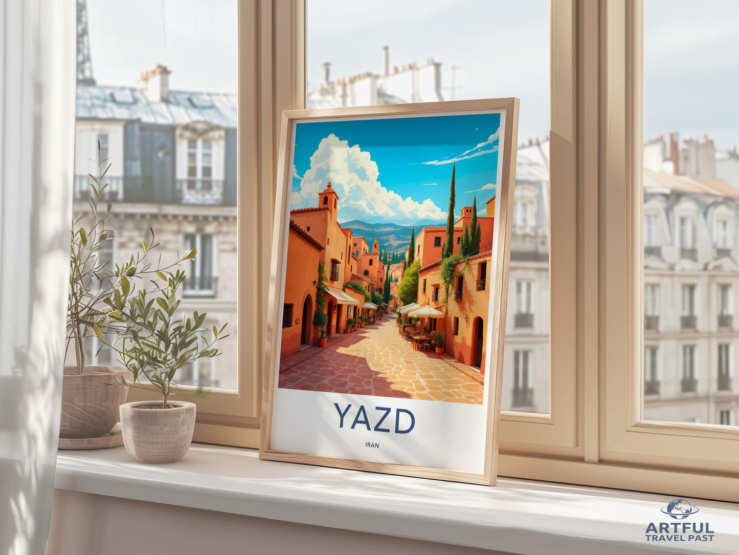 Yazd Iran Poster, Middle Eastern Travel Art, Colorful Cityscape Print, Wall Decor, Retro Travel Poster, Artful Travel Past Print