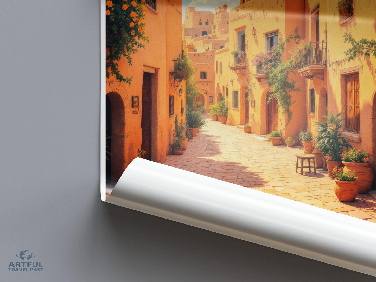 Mediterranean Village Print, Colorful Wall Art, Vintage Travel Poster, Home Decor, European Landscape, Ready to Hang