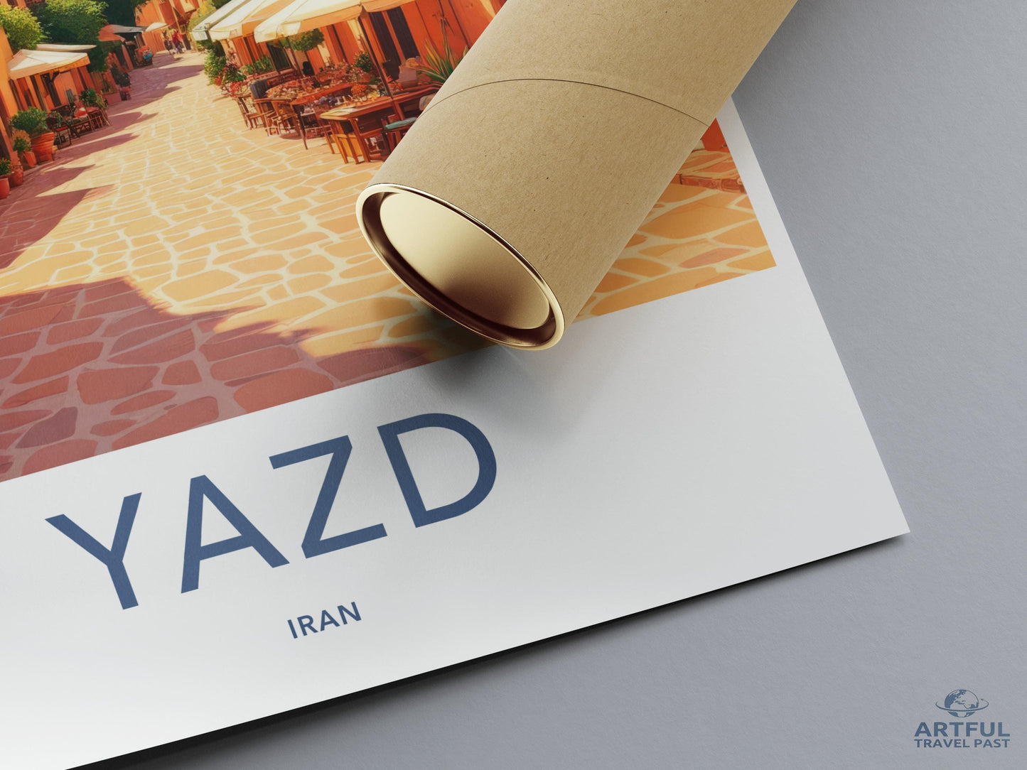 Travel poster of Yazd Iran, Vintage cityscape art print, Wall decor for living room, Unique gift idea, Architectural illustration