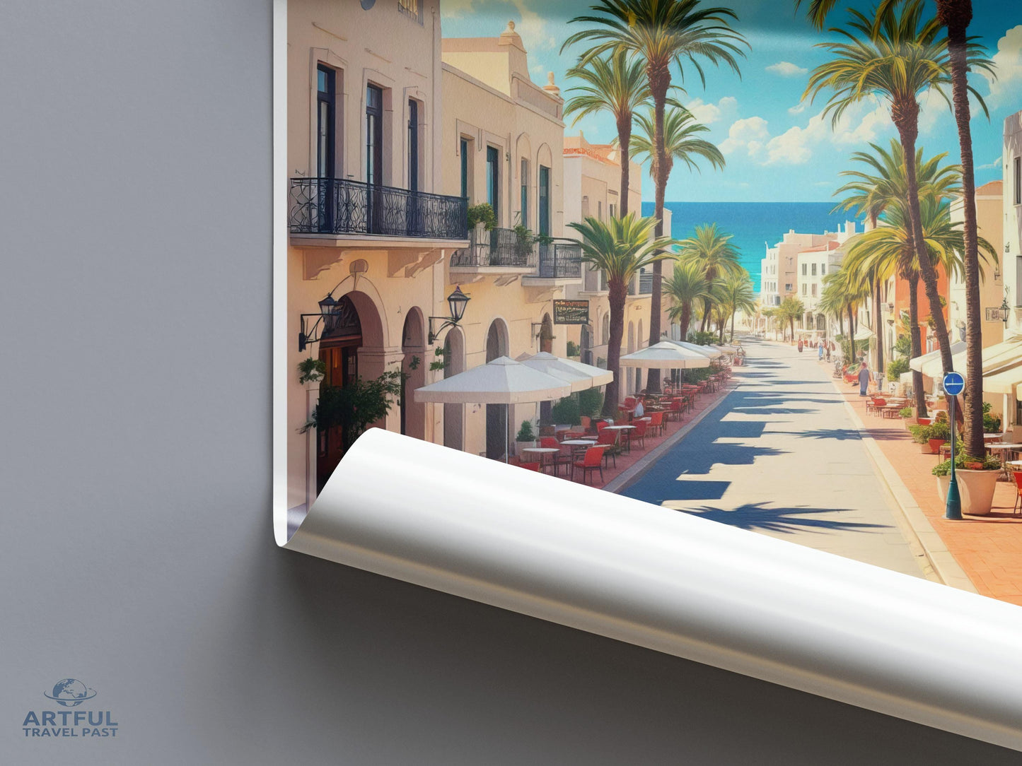 Coastal Town Wall Art, Mediterranean Street Canvas Print, Scenic Beach Poster, Summer Vibes Wall Decor, Travel Photography