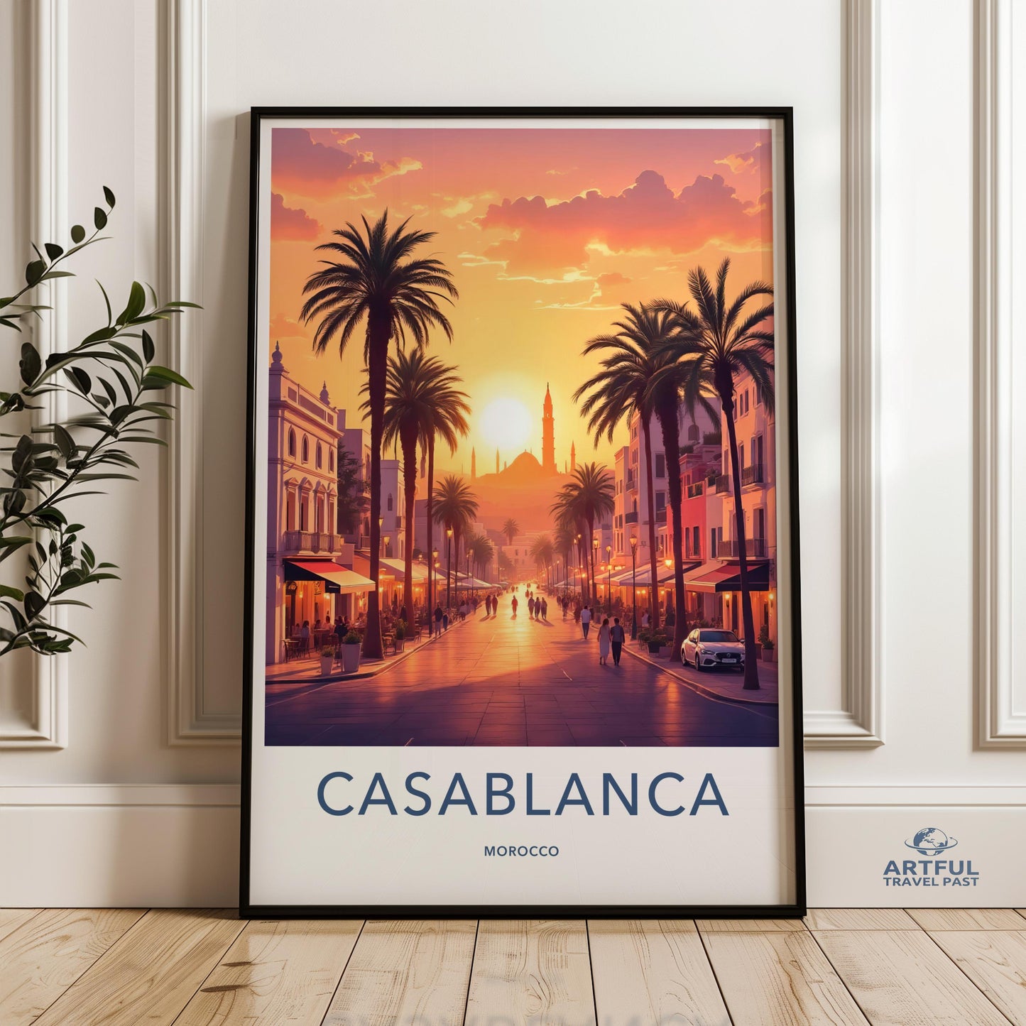 Casablanca Sunset Street, Travel Wall Art, Moroccan Cityscape Poster, Photography Print, Coastal Home Decor, Urban Landscape Art