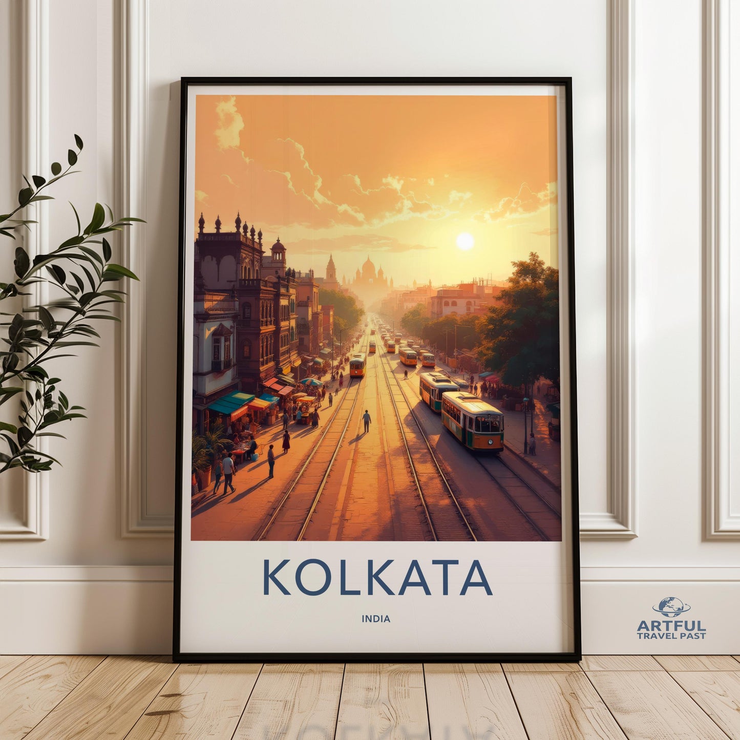 Kolkata Wall Art Print, India Streetcar Poster, Vintage Cityscape Art, Bengal Wall Decor, Indian Travel Poster, Urban Tram Artwork