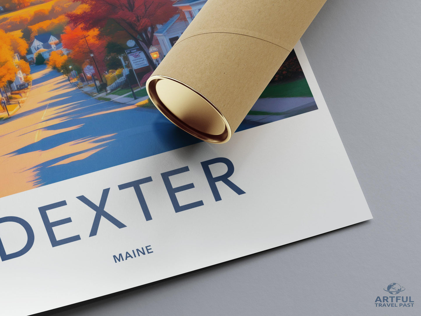 Dexter Maine travel poster print, retro style wall art, vintage home decor, American town illustration, vibrant landscape