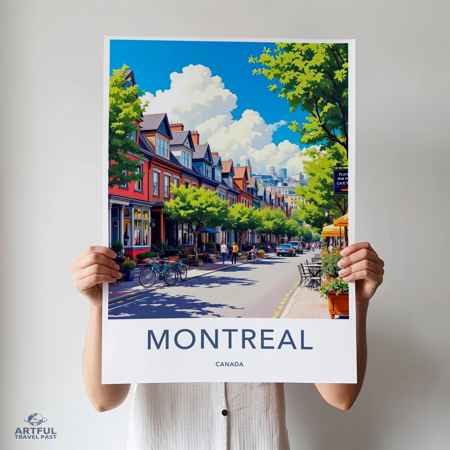 Montreal Wall Art Print, Colorful Cityscape Poster, Travel Decor, Canada Street Scene Illustration, Vibrant Urban Artwork