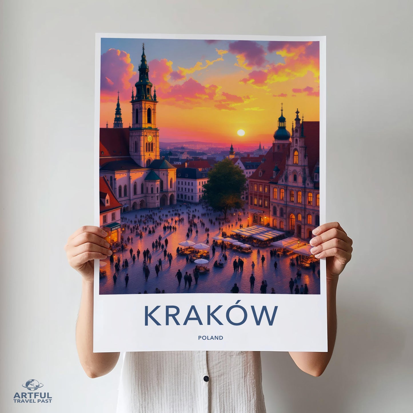 Krakow Cityscape Poster, Sunset Print of Krakow, Poland Wall Art, European Travel Decor, Vibrant Krakow City Wall Art