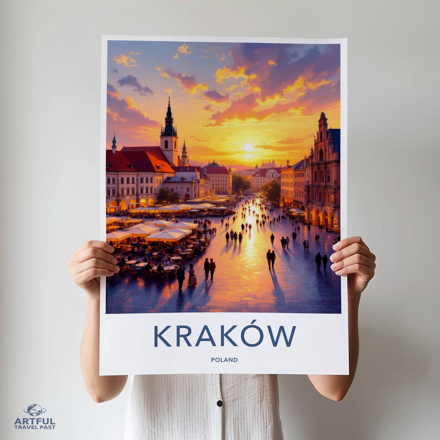 Krakow Poland Cityscape Poster, Sunset Print Wall Art, European City Decor, Travel Photography, Colorful Artwork, Modern Home Decor