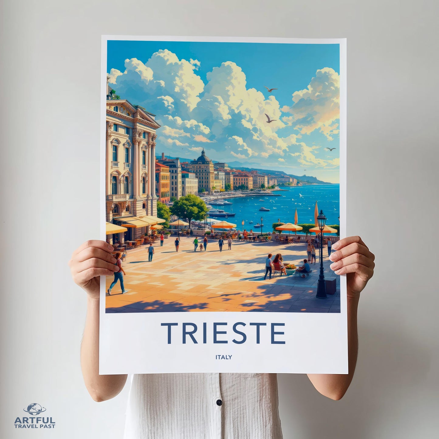 Trieste Italy Travel Poster, Coastal City Wall Art, Italian Riviera Decor, Seaside Town Print, Mediterranean Landscape Artwork
