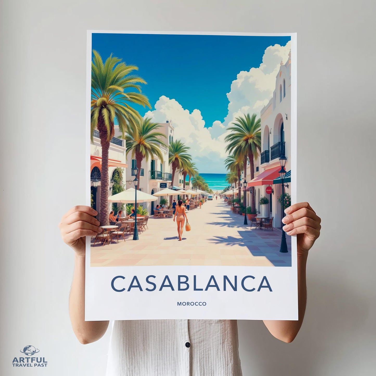 Casablanca Morocco Travel Poster, Coastal City Art Print, Mediterranean Wall Art, Vintage Travel Poster, Beach Decor, Summer Vibes