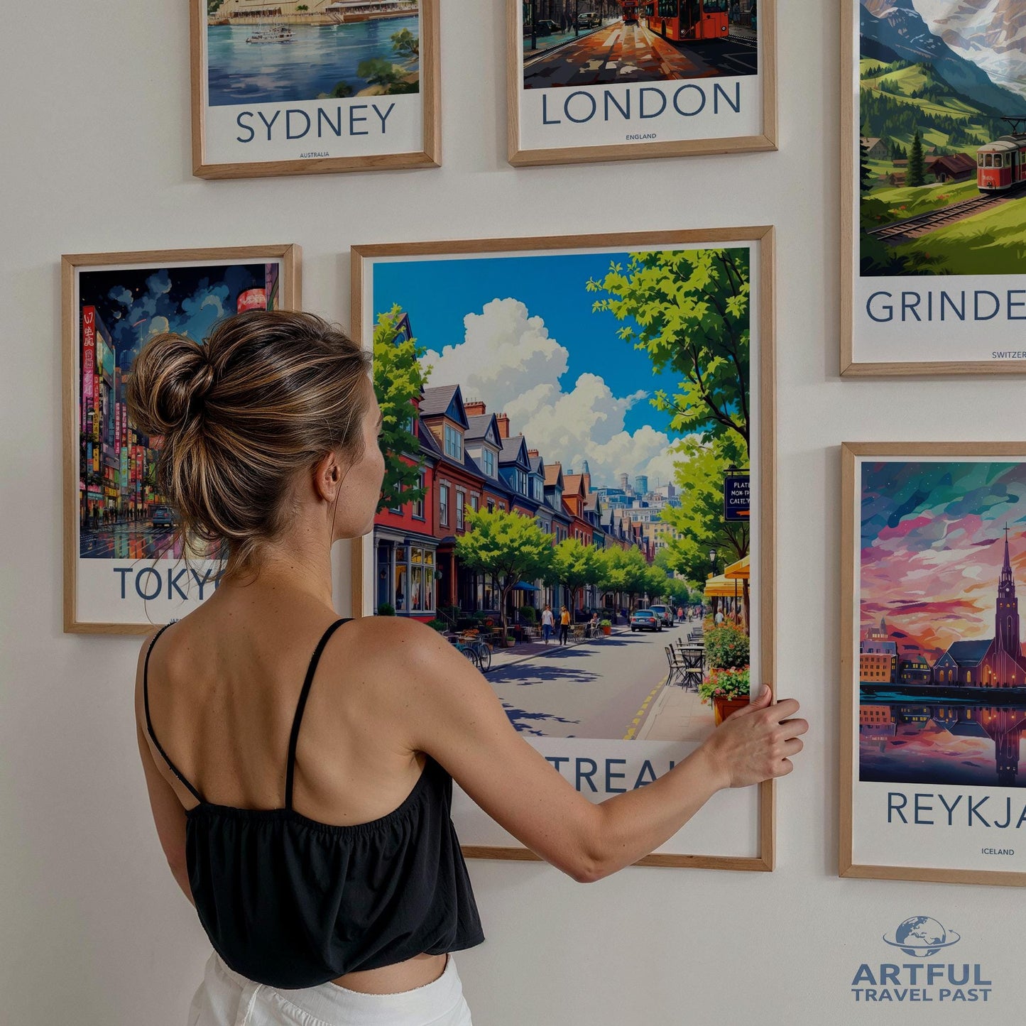 Montreal cityscape wall art, travel poster print, colorful city view decor, modern home decor, vibrant city landscape painting