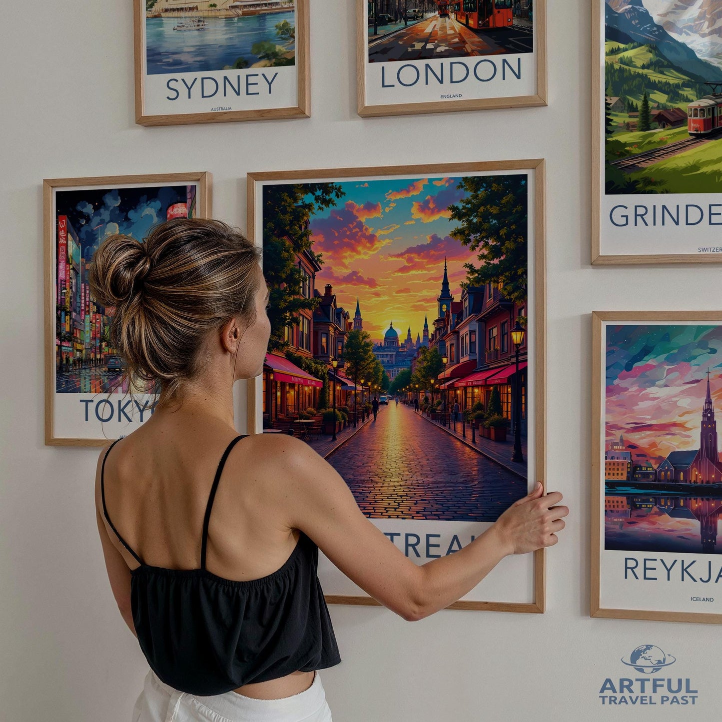 Vintage cityscape travel posters, Retro style wall art prints, Set of 6 framed artwork, Home decor for living room, Unique gift ideas