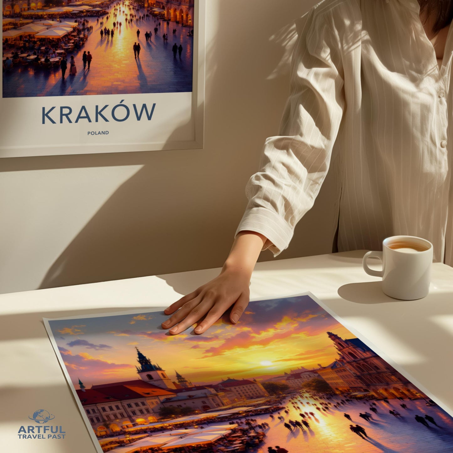 Krakow Poland Travel Poster, Colorful City Wall Art, European Cityscape Decor, Sunset City View, Modern Home Decor, Art Print