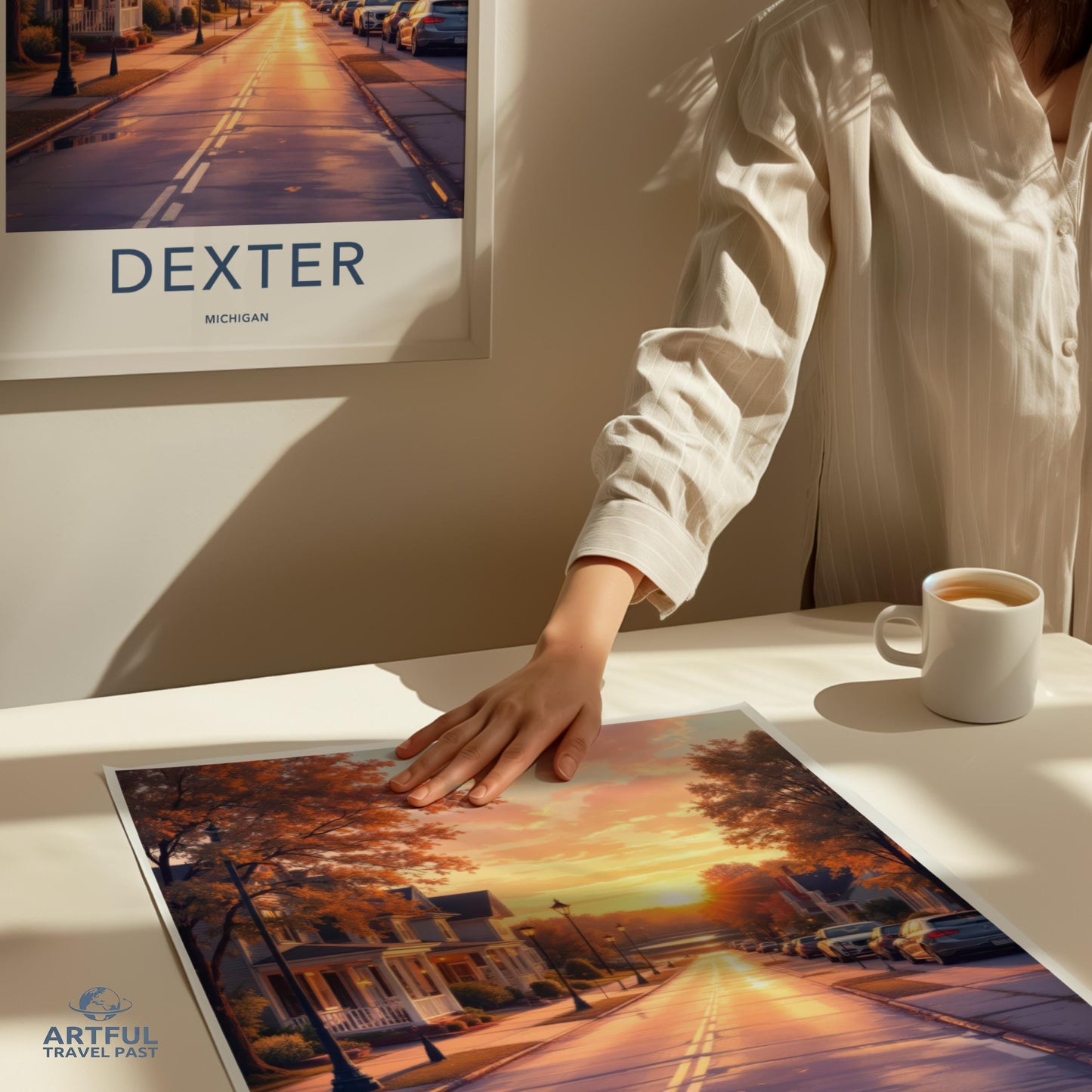 Dexter Michigan Vintage Style Travel Poster, Beautiful Scenic Sunset Print, Home Decor Art, Unique Wall Art, Cityscape Photography