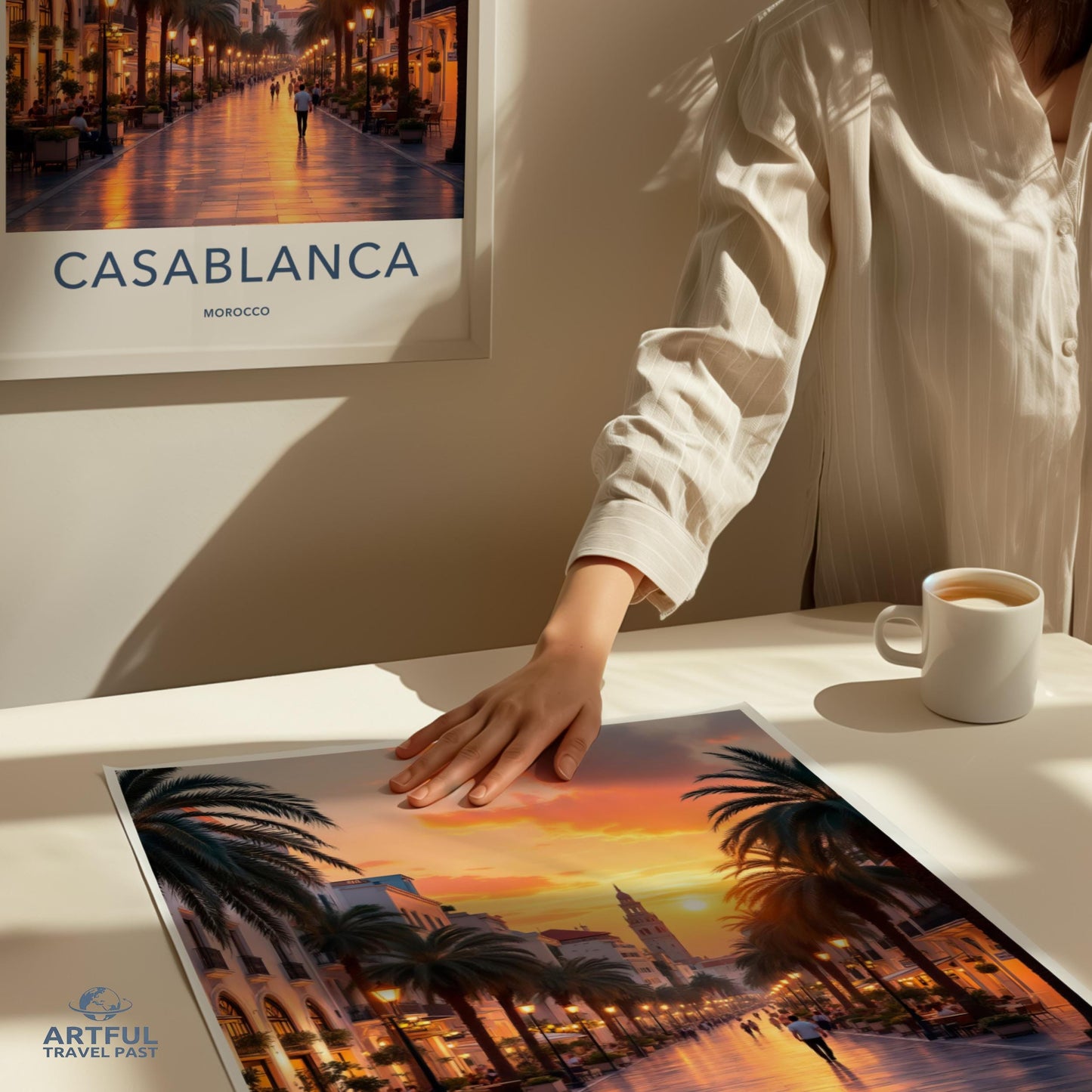 Casablanca Morocco Travel Poster, Vintage Wall Art, Sunset Cityscape Print, Travel Decor, Art Print for Home or Office Decor