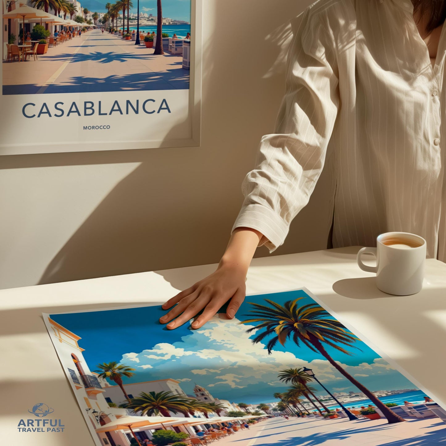 Casablanca Morocco Travel Poster, Vintage Style Wall Art, Retro Beach Decor, Coastal Poster Print, Mid Century Modern Art