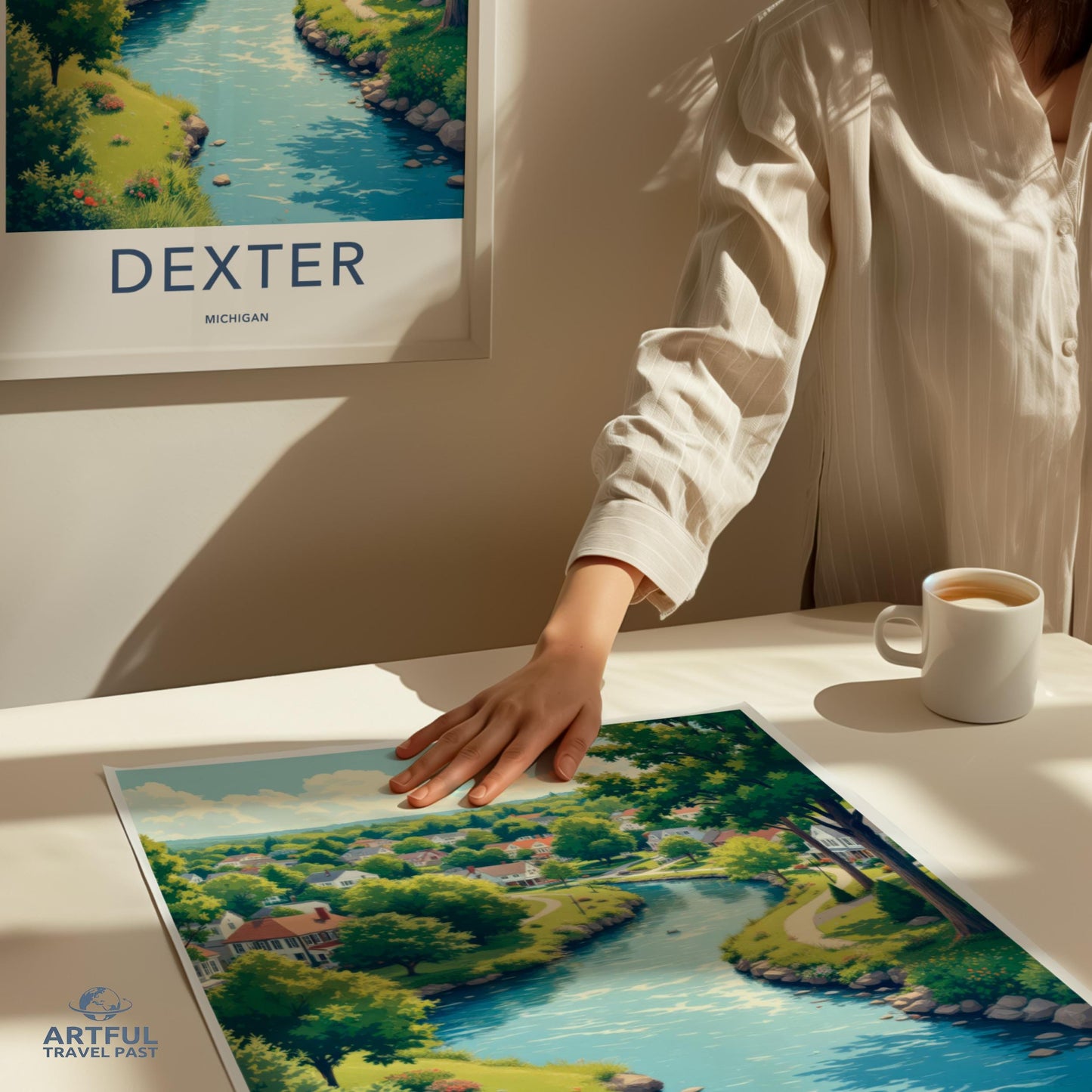 Dexter Michigan Travel Poster, Scenic River Artwork, Colorful Wall Print, Home Décor, Gift for Nature Lovers, Artful Travel Past