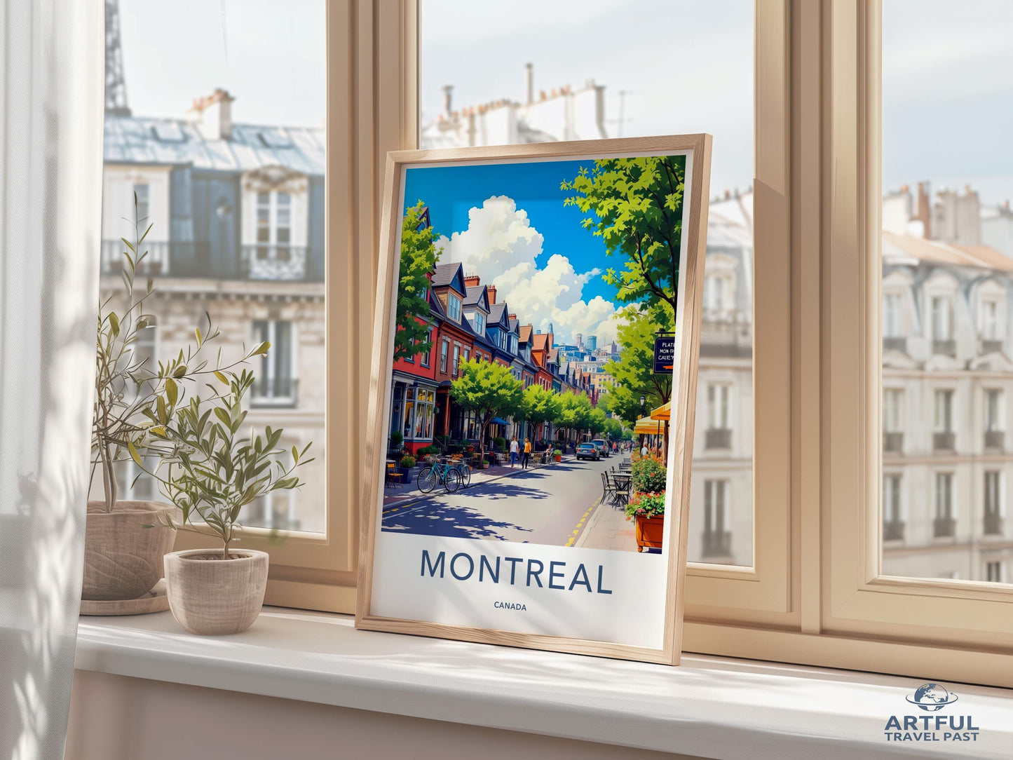 Montreal Travel Poster, Cityscape Wall Art, Urban Decor, Vintage Style Print, Montreal Street Scene, Home Decoration, Artful Travel Past