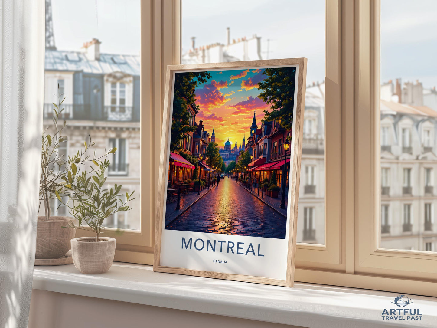 Montreal travel poster, wall art decor, sunset cityscape print, home and office decoration, vibrant colorful artwork, gift idea