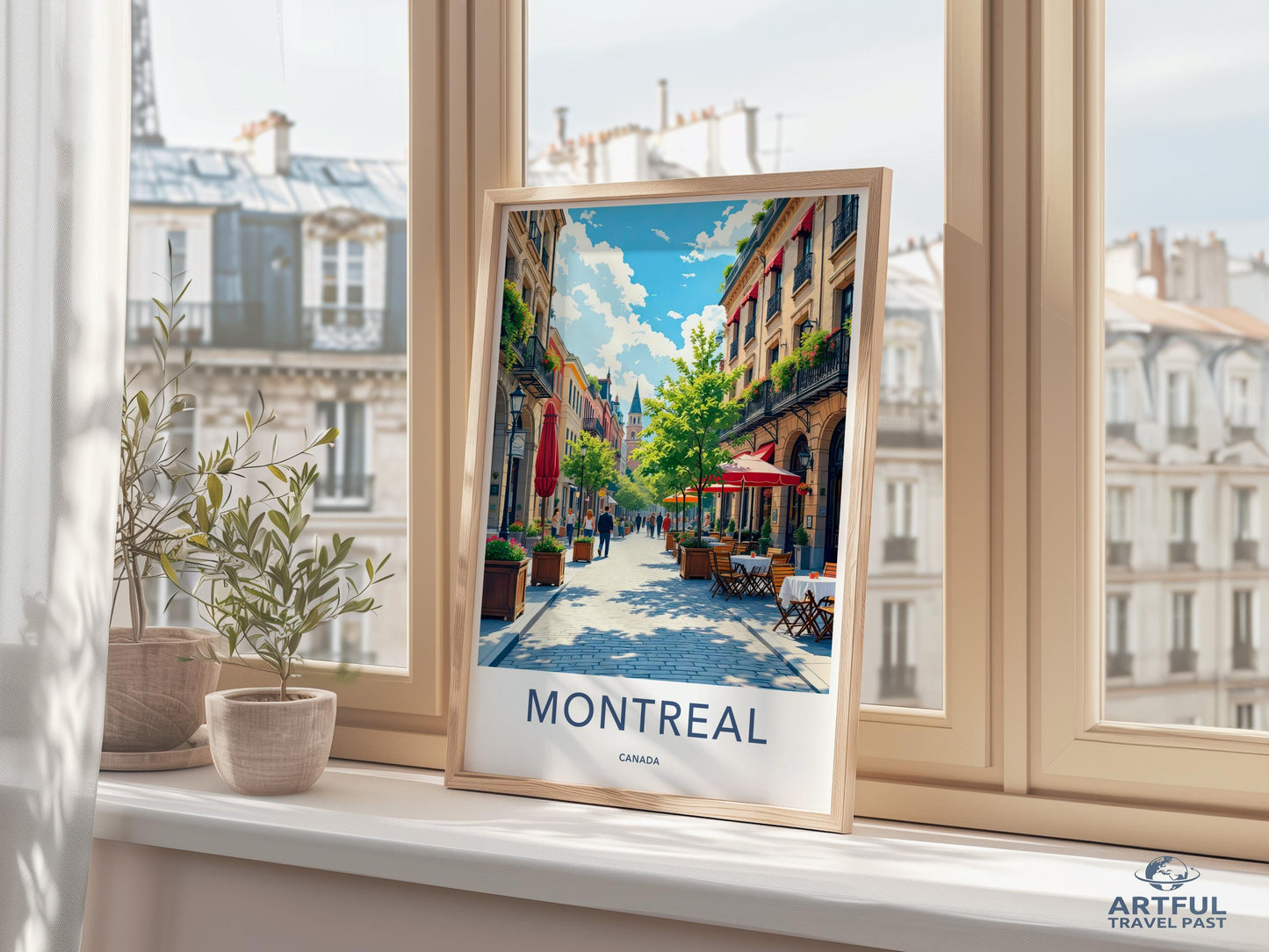 Montreal Cityscape Art Print, Travel Poster, Historic Architecture, Garden Path, Home Wall Decor, City Streets Artwork