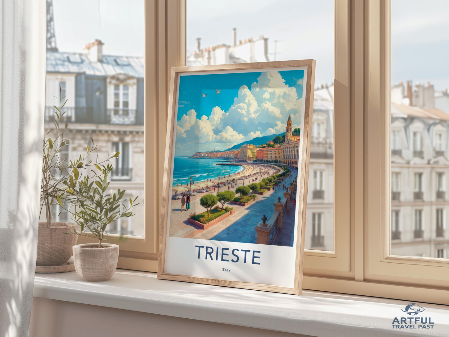 Trieste travel poster, Italy vintage art print, coastal city wall decor, retro travel illustration, Europe destination artwork