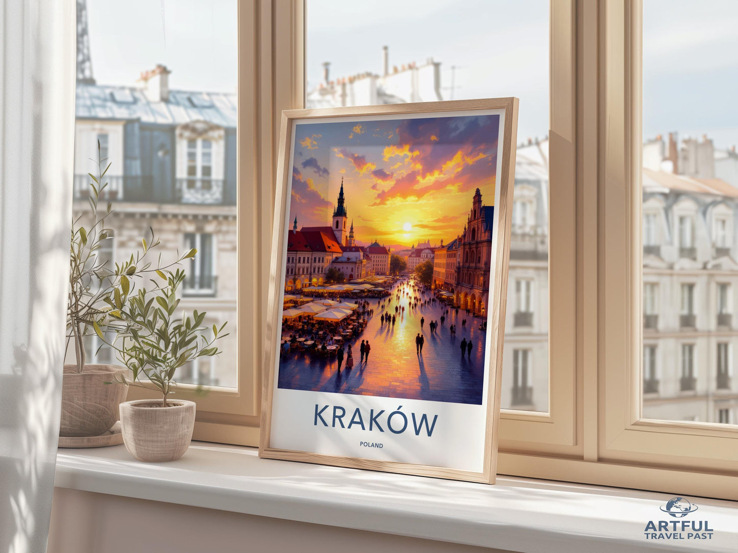 Krakow Poland Travel Poster, Cityscape Art Print, Sunset View Wall Decor, European City Souvenir, Home and Office Decoration