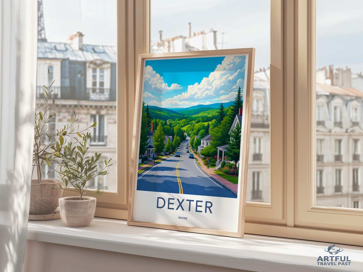 Dexter Maine Travel Poster, Vintage Style Cityscape Print, Wall Art Decor, Colorful Landscape Illustration, Home Decoration