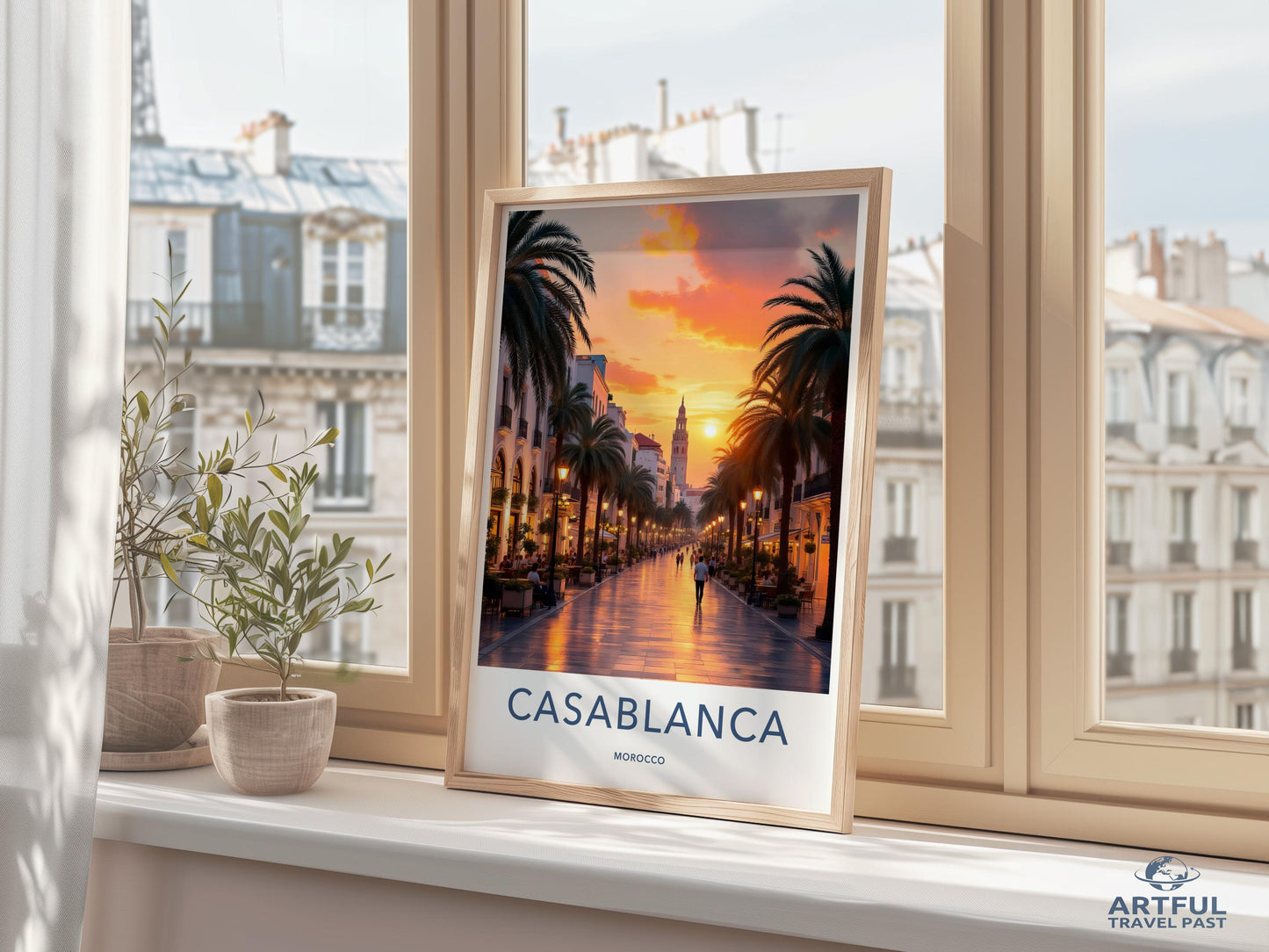 Casablanca Travel Poster, Moroccan Sunset Wall Art, Cityscape Print, Vibrant Home Decor, Wanderlust Gift, Inspirational Wall Art