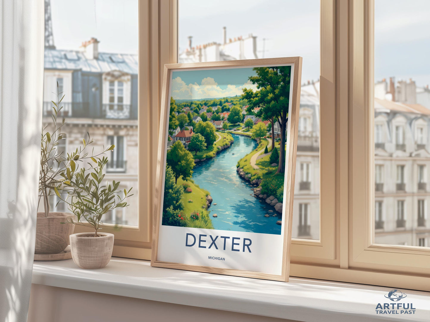 Dexter Michigan Travel Poster, Scenic River Art Print, Quaint Town Wall Decor, Nature Landscape Artwork, Home Office Decoration