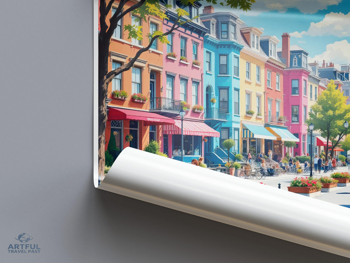 Colorful Cityscape Wall Art, Vibrant Street Scene Print, Urban Landscape Poster, Bright Townhouse Decor, Artistic Home Decoration