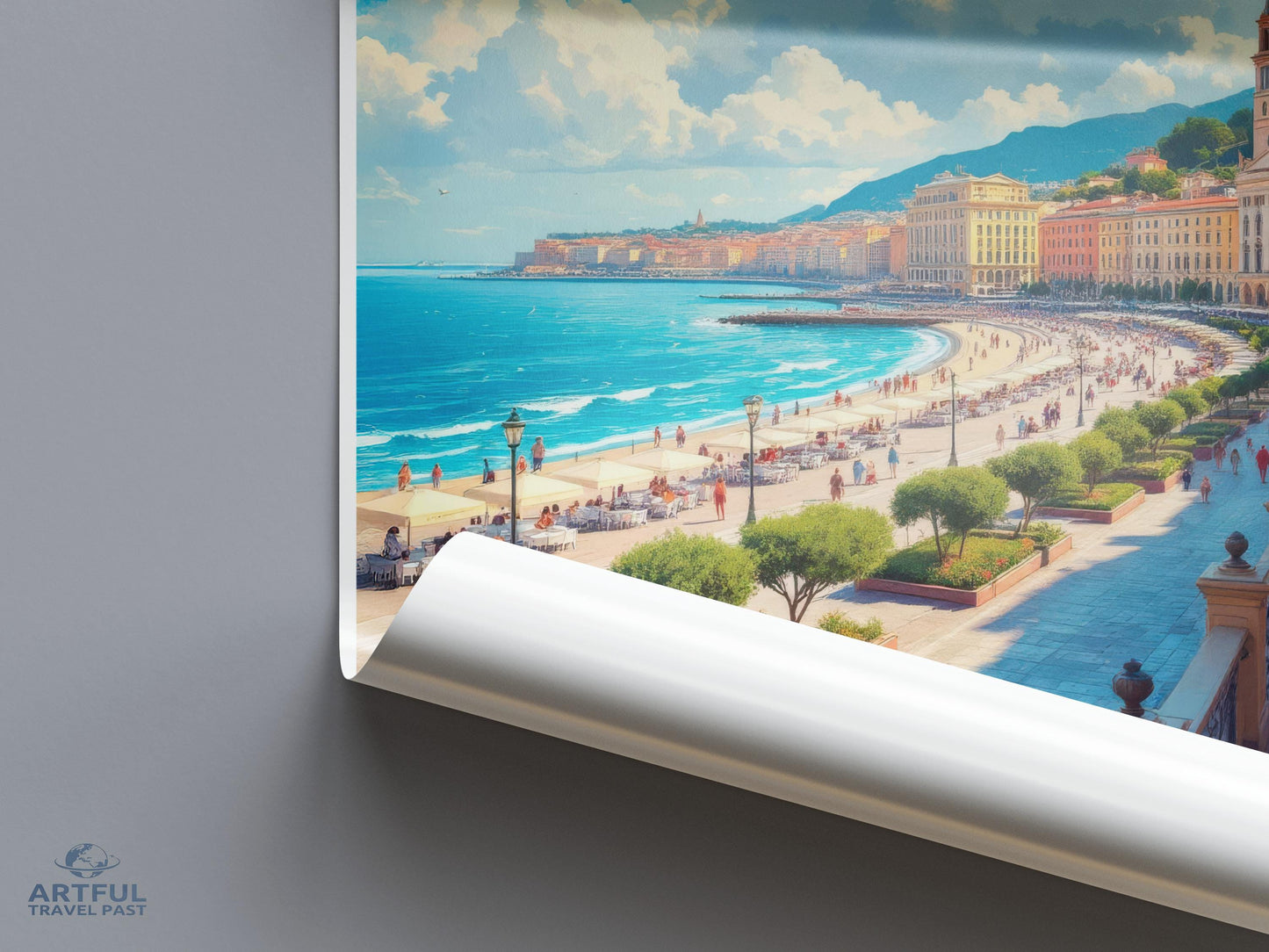 Coastal beach scene wall art, Mediterranean seaside print, vibrant ocean sunrise decor, scenic landscape poster, beach lovers gift
