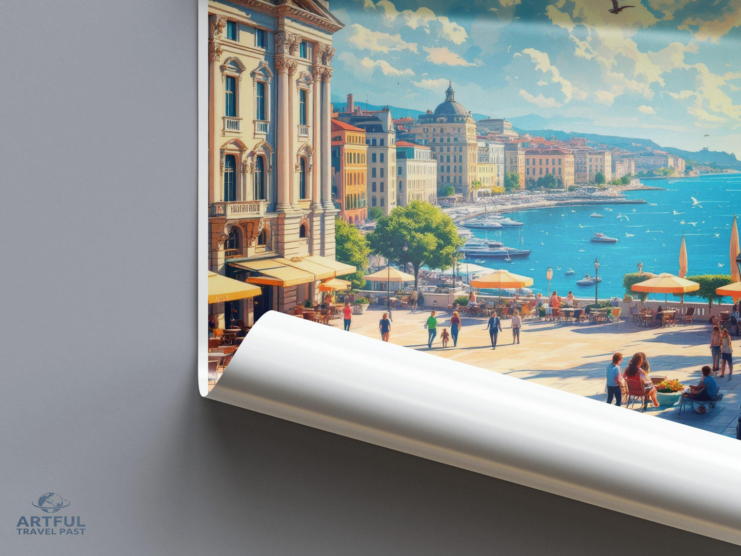 Mediterranean Coastal Cityscape Poster, Stunning Seaside Print, Vibrant Art for Home Decor, Travel Memory Wall Art, Colorful Beachscape