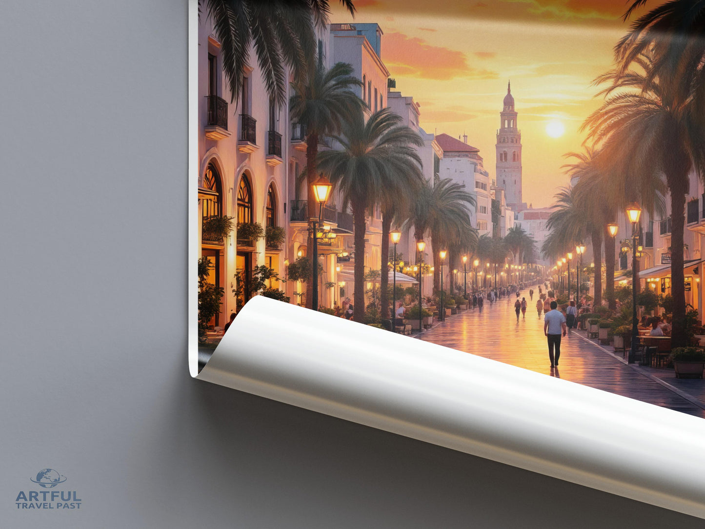 Beautiful Street View Sunset Art Print, Travel Photography Wall Decor, Cityscape Poster, Scenic Urban Landscape, Home Decoration