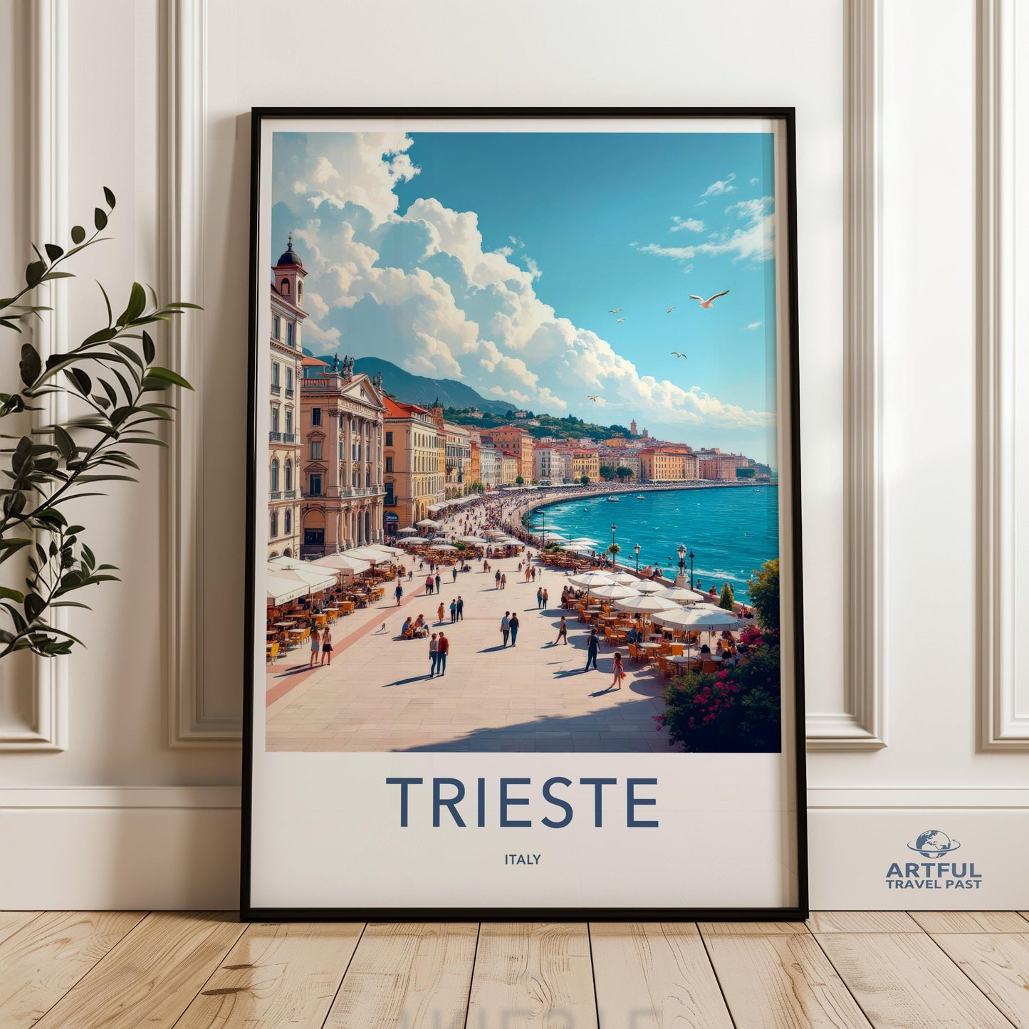 Trieste Italy travel poster, vintage wall art print, retro Italian city decor, illustrated cityscape, European travel artwork