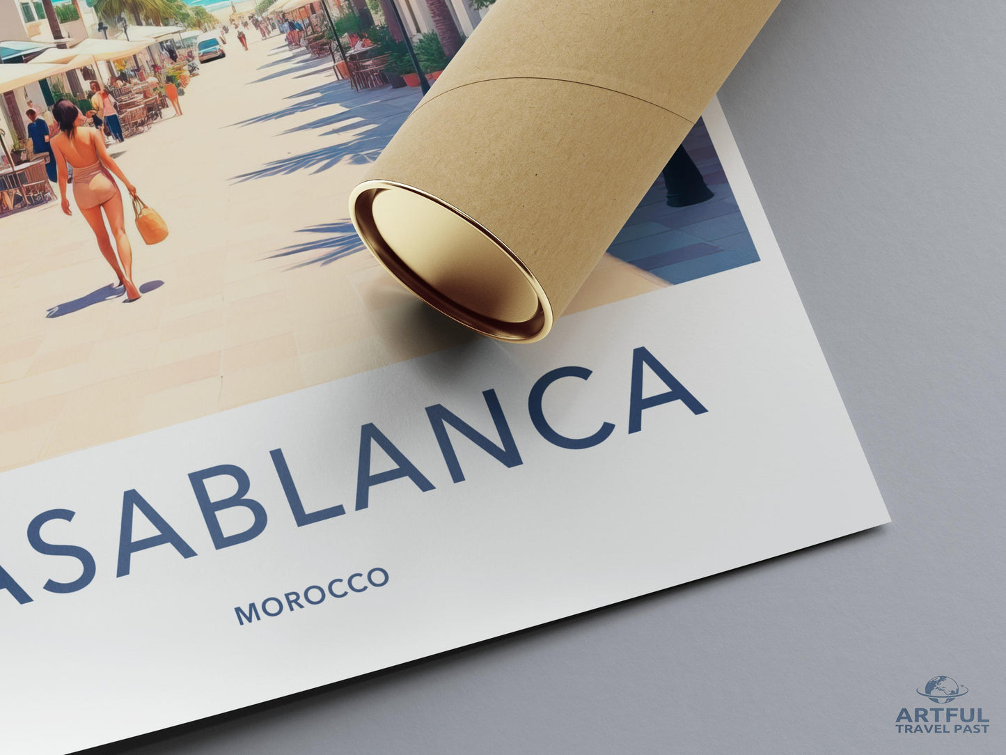 Casablanca Morocco Travel Poster, Vintage Art Print, Retro Wall Decor, Mediterranean City Illustration, Coastal City Scenic Print