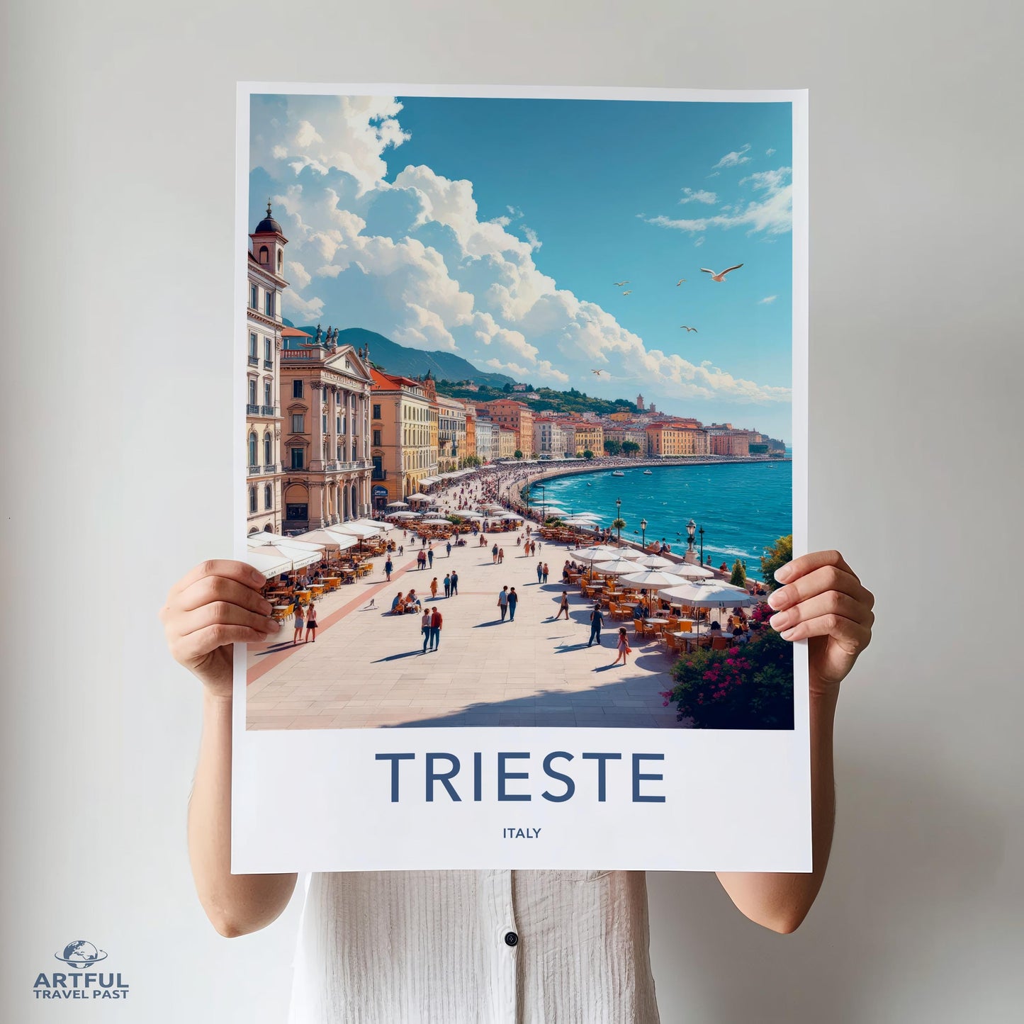 Italian City Wall Art Print, Trieste Cityscape Poster, Italy Travel Decor, Coastal Town Illustration, Mediterranean Seaside Art