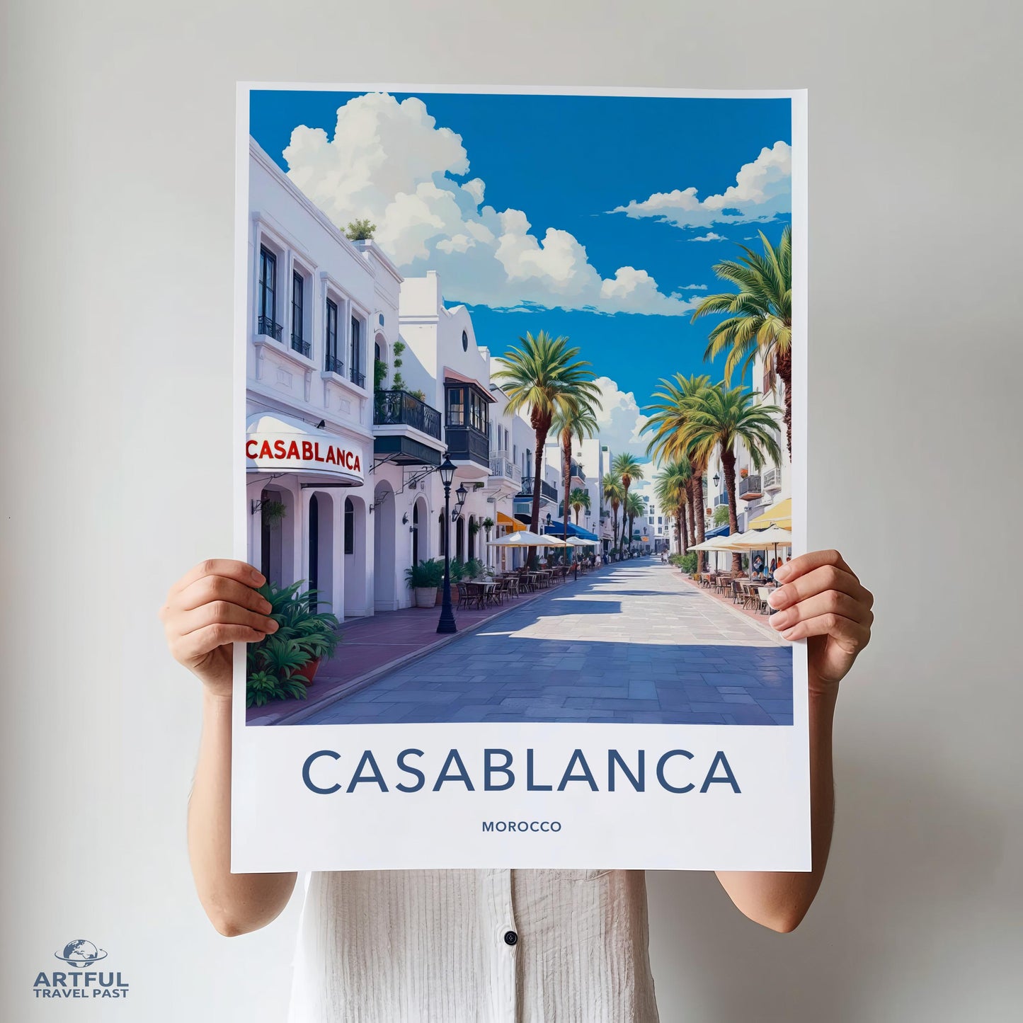 Casablanca travel poster, Morocco wall art, street scene print, travel decor, modern home decor, vacation memory art