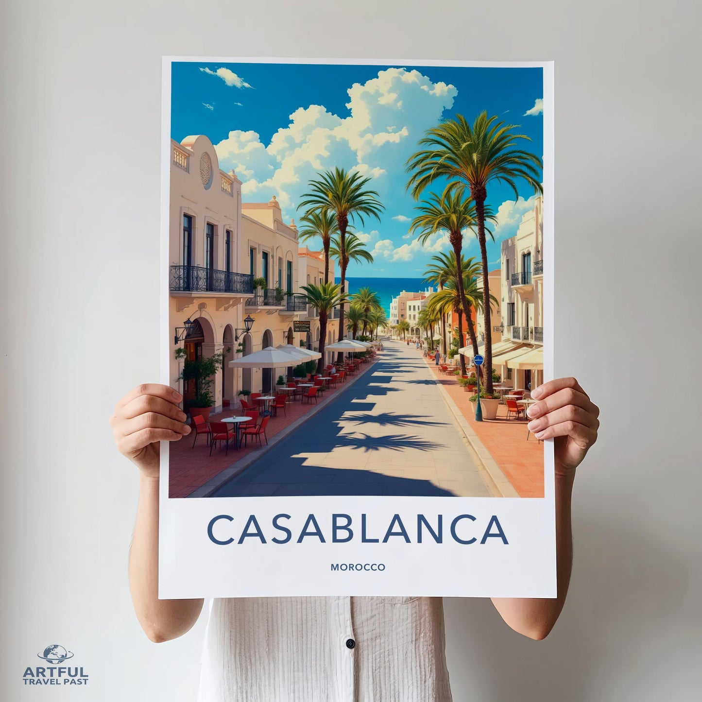 Casablanca Travel Poster Print, Morocco Cityscape Wall Art, Mediterranean Artwork, Scenic City View, Colorful Home Decor