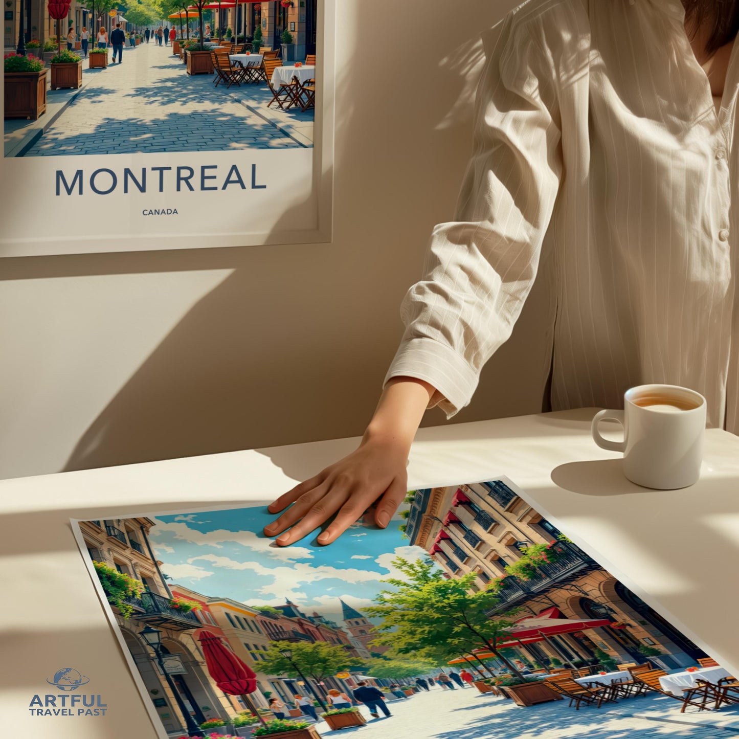 Montreal travel poster, Canada cityscape wall art, vibrant street scene print, colorful downtown artwork, urban decor