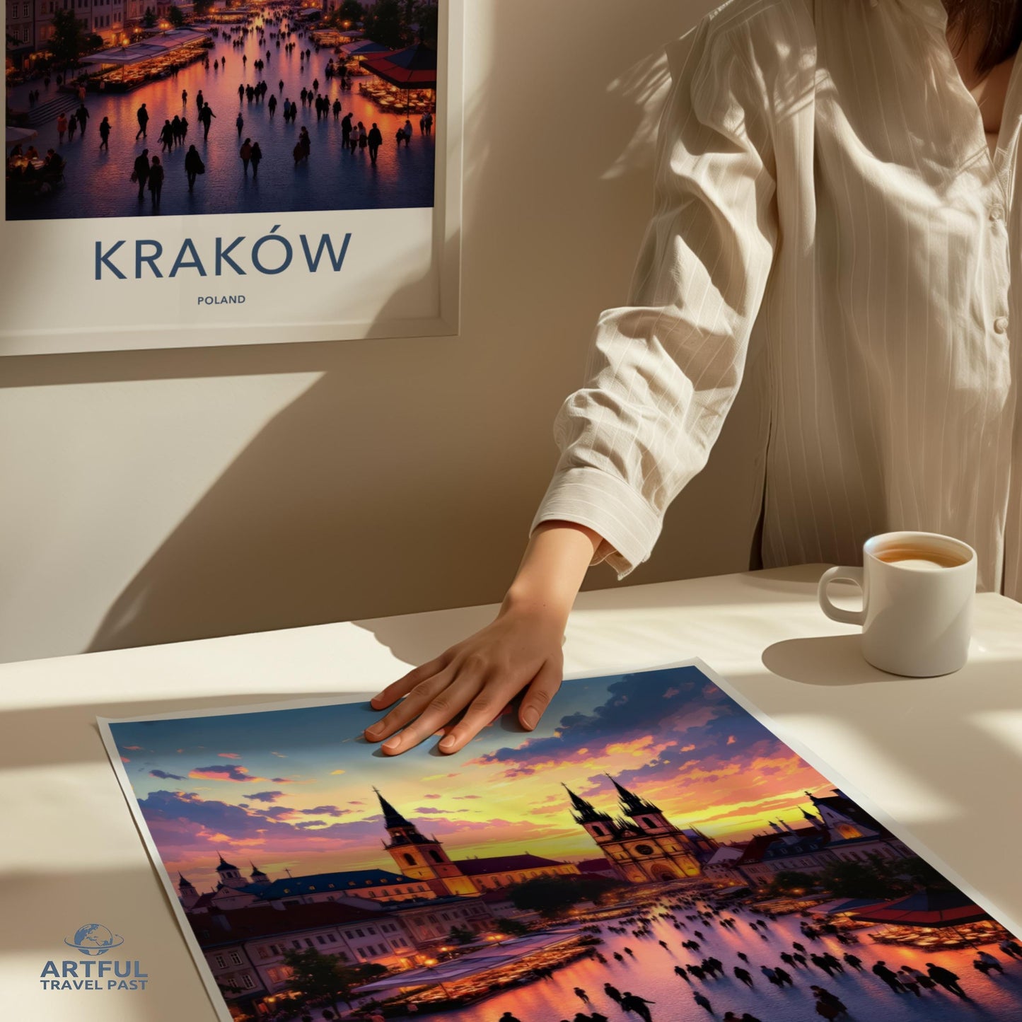 Krakow Poland Travel Poster, Cityscape Print, European Architecture Art, Wall Decor, Krakow City Nightscape, Travel Photography