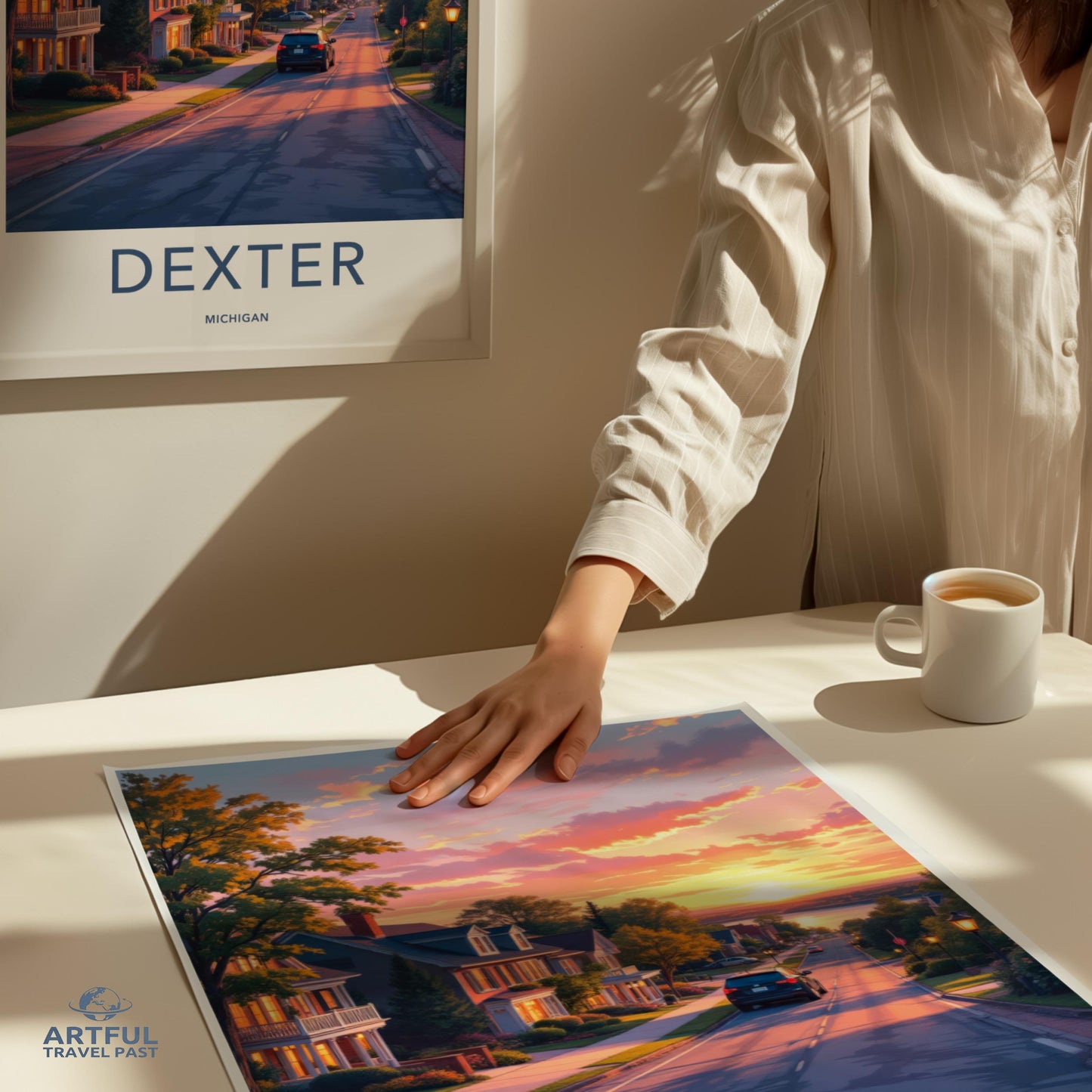 Dexter Michigan Travel Poster, Vintage Style Art Print, Midcentury Modern Wall Decor, Scenic Home Decoration, Retro Landscape Artwork