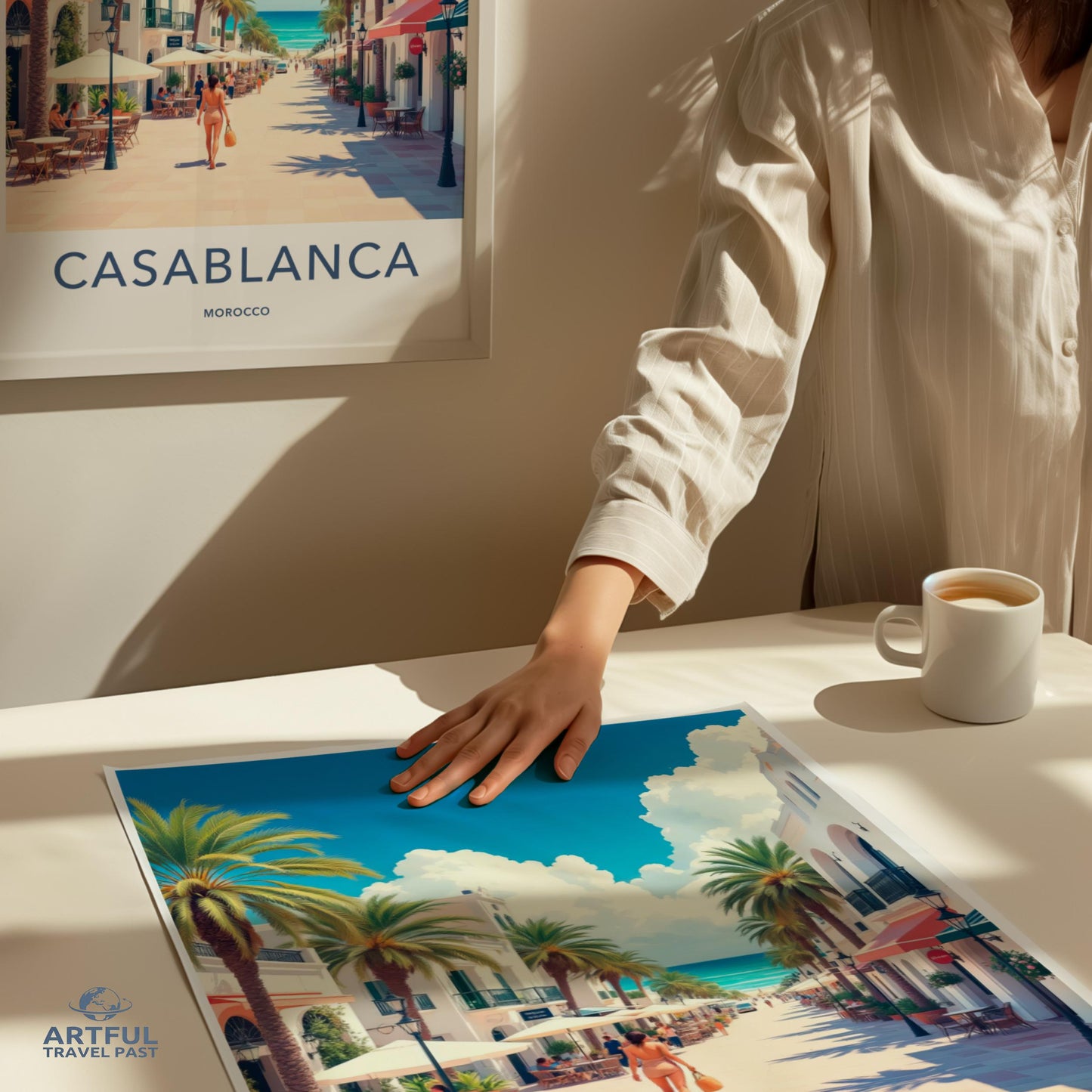 Casablanca travel poster, Morocco wall art print, vintage travel decor, retro cityscape illustration, coastal home decor gift