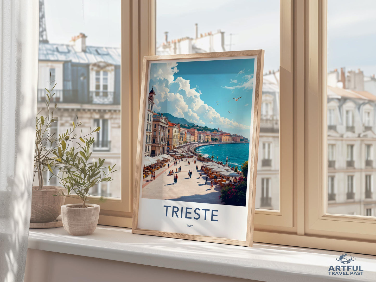 Trieste travel poster, vintage cityscape wall art, European seaside decor, Italy travel print, retro coastal artwork, artful print