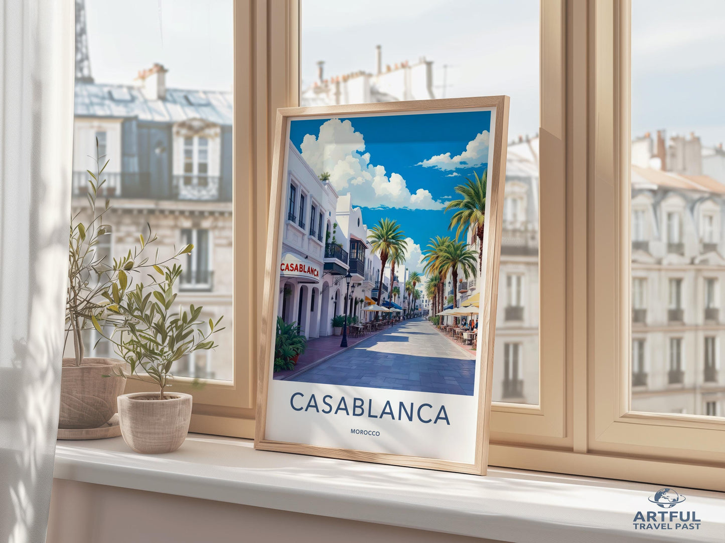 Casablanca Morocco Poster, Travel Art Print, Wall Decor, Artful Travel Past, Cityscape Art, Modern Home Decor, Living Room Decor