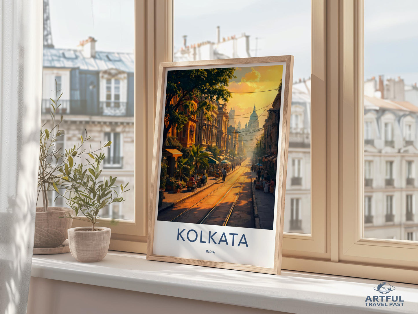 Kolkata Cityscape Art Print, Vintage Travel Poster, Artistic Street Scene, Wall Art Decor, Indian City Print, Urban Landscape