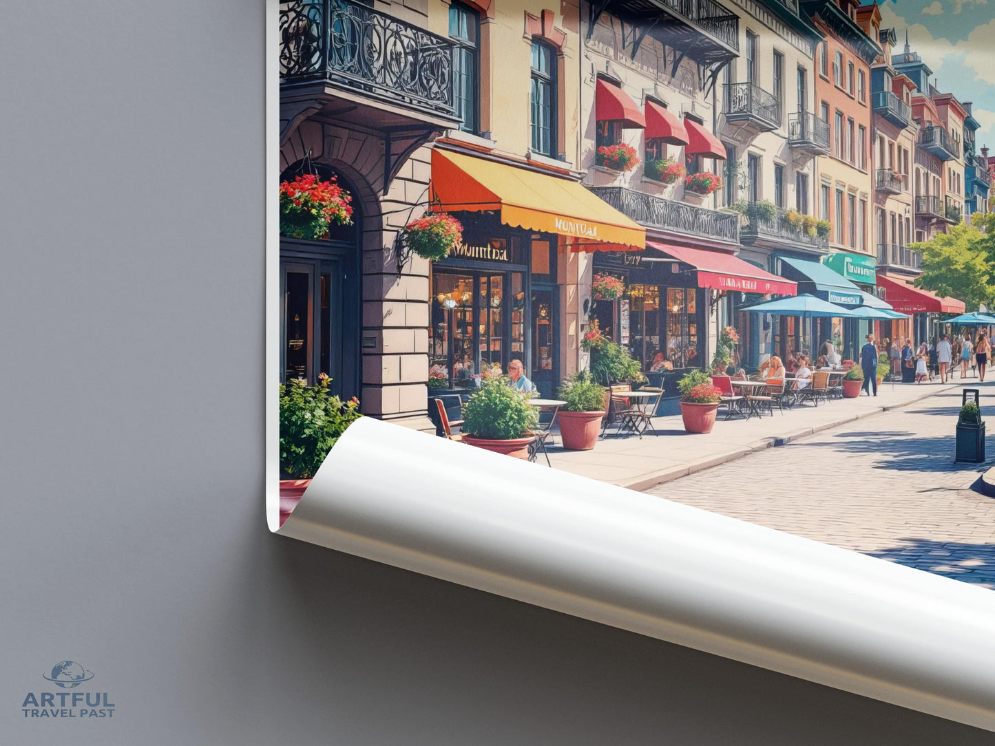 Paris street view wall art, colorful cityscape print, urban landscape poster, vibrant travel decor, European architecture art
