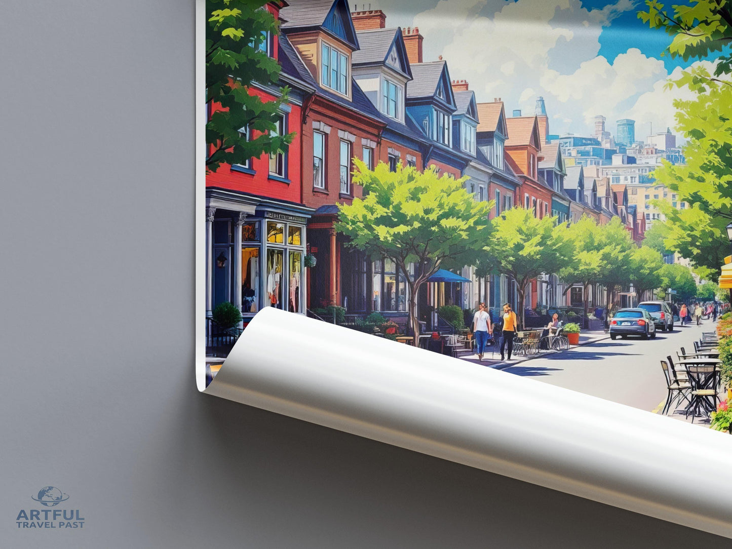 Vibrant City Street Poster, Colorful Urban Neighborhood Print, Modern Wall Art, Architectural Decor, Home Decoration, Scenic Wall Poster