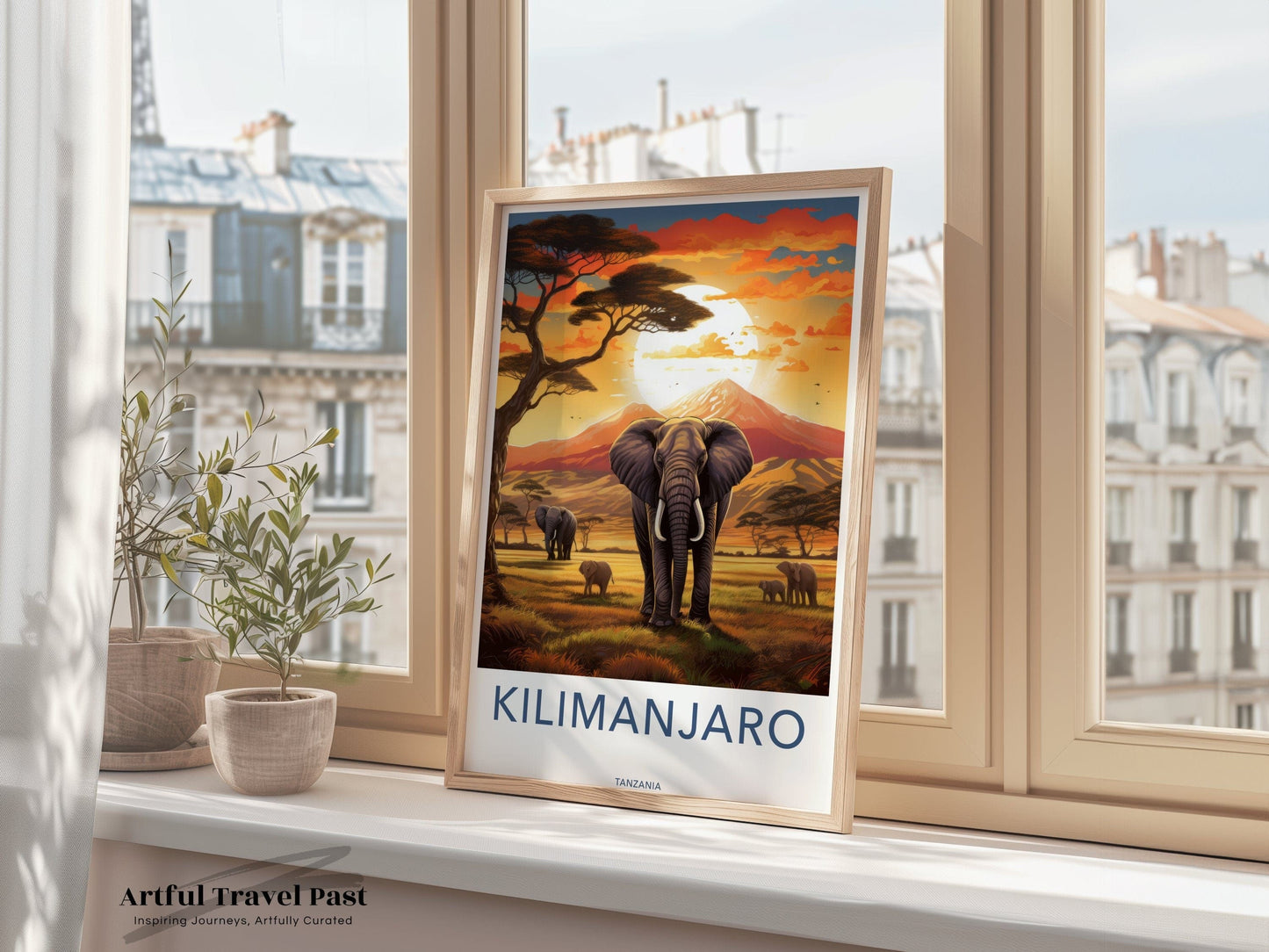 Kilimanjaro Poster | Elephant Artwork | Tanzania Wall Art