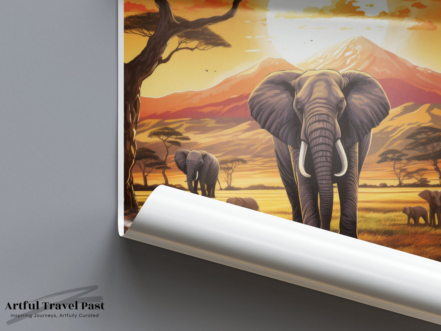 Kilimanjaro Poster | Elephant Artwork | Tanzania Wall Art