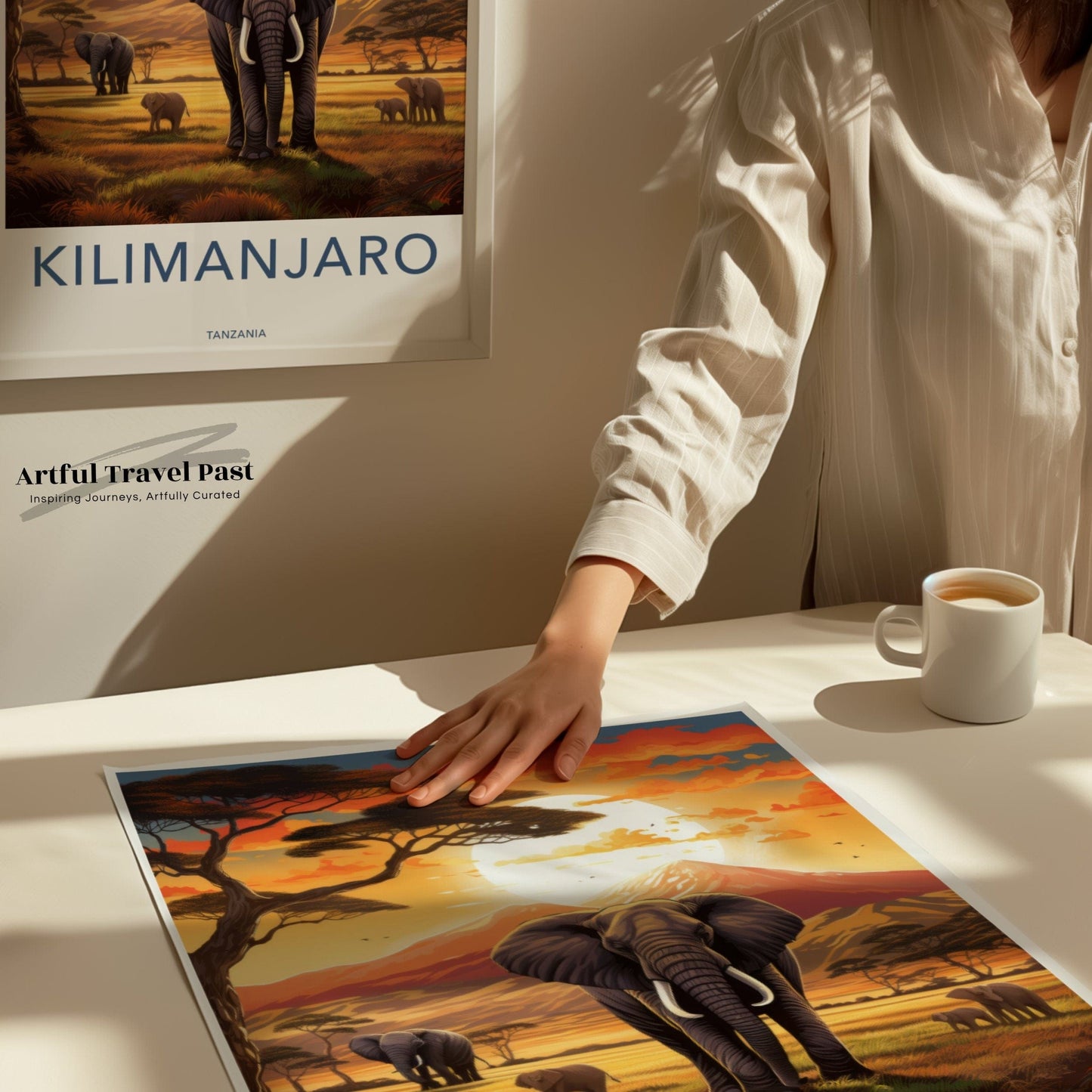 Kilimanjaro Poster | Elephant Artwork | Tanzania Wall Art