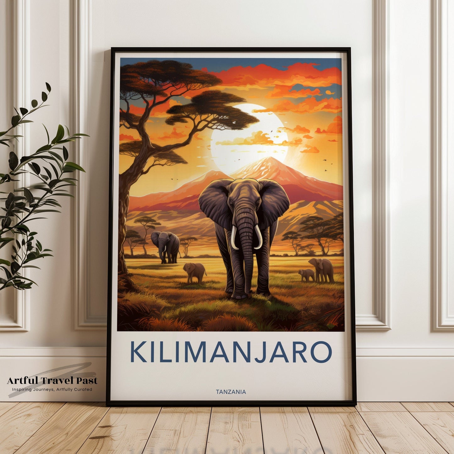 Kilimanjaro Poster | Elephant Artwork | Tanzania Wall Art